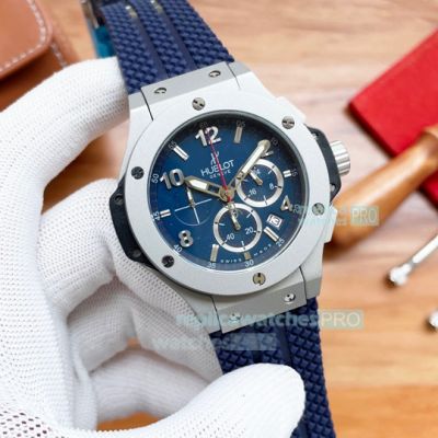 Replica Hublot Geneve Blue Dial Blue Perfume Rubber Strap 45mm Replica Quartz Watch